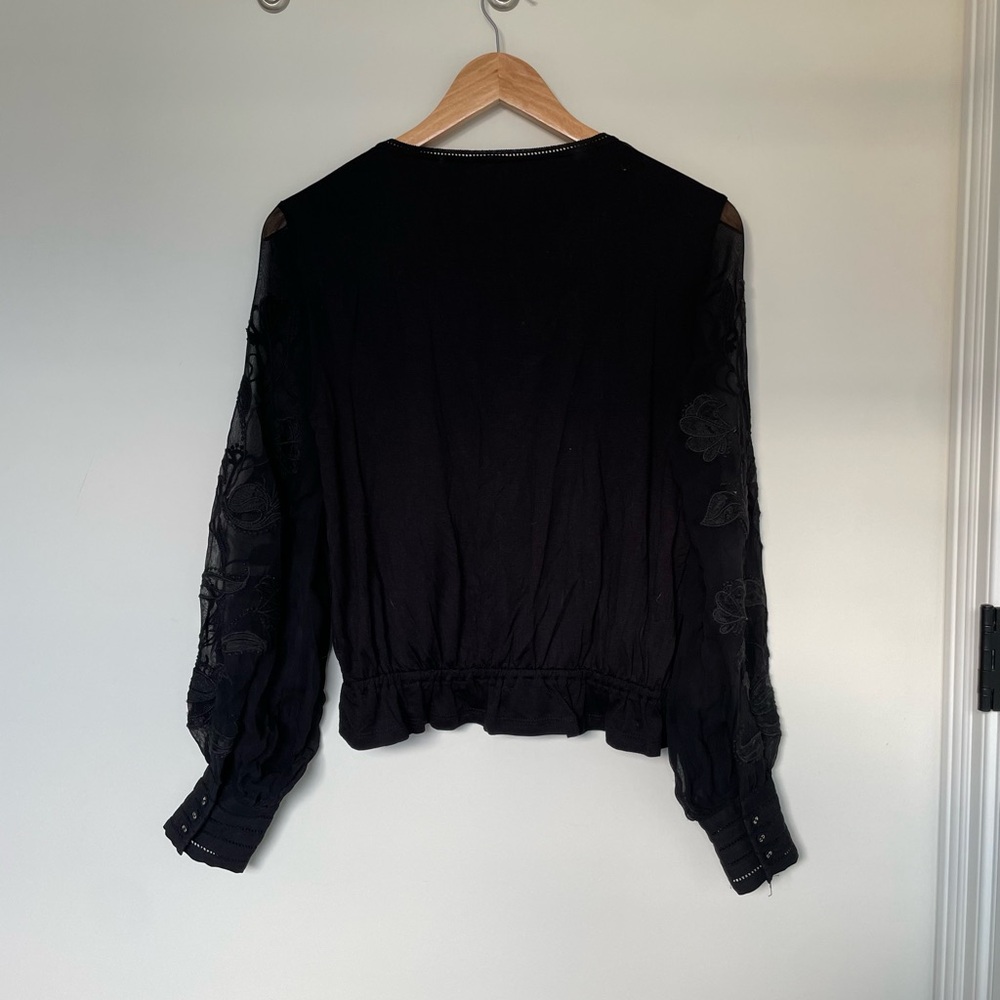 Anthro Black Sheer Embroidered Blouse | Boho Romantic Top XS - Picture 4 of 4